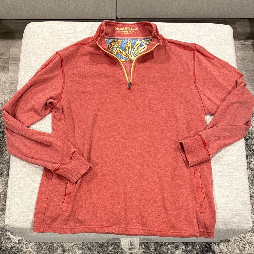 Margaritaville Red Quarter Zip with Tropical Design